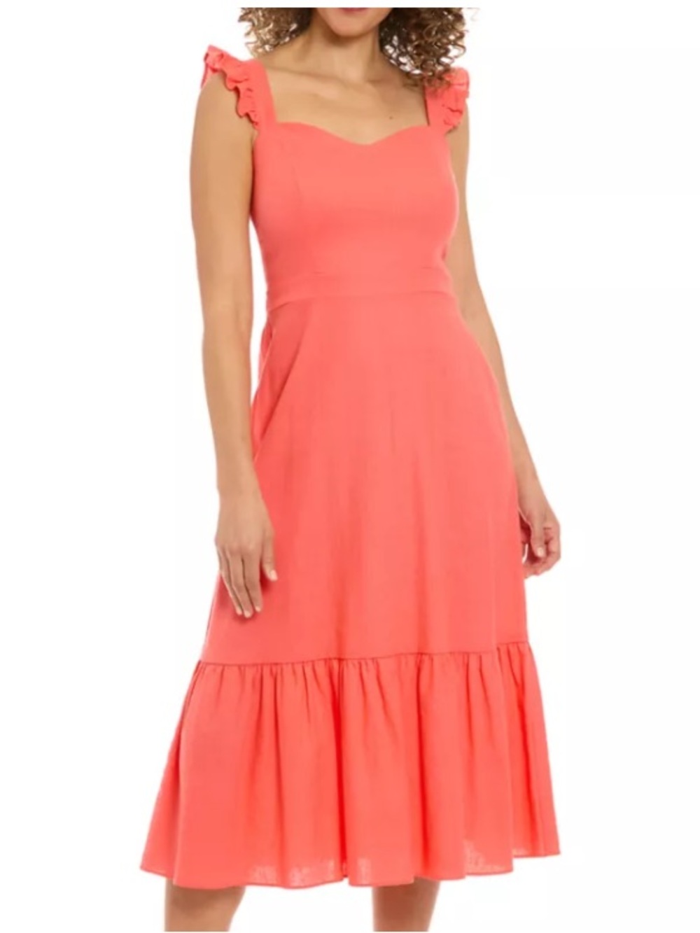 London Times Sleeveless Sweetheart Neck Linen A-Line Coral Dress Size 12 MWT‎